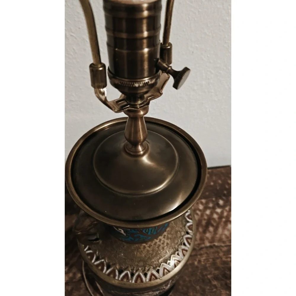 Vintage Japanese Champleve Bronze Enamel Cloisonne Table Lamp Works!